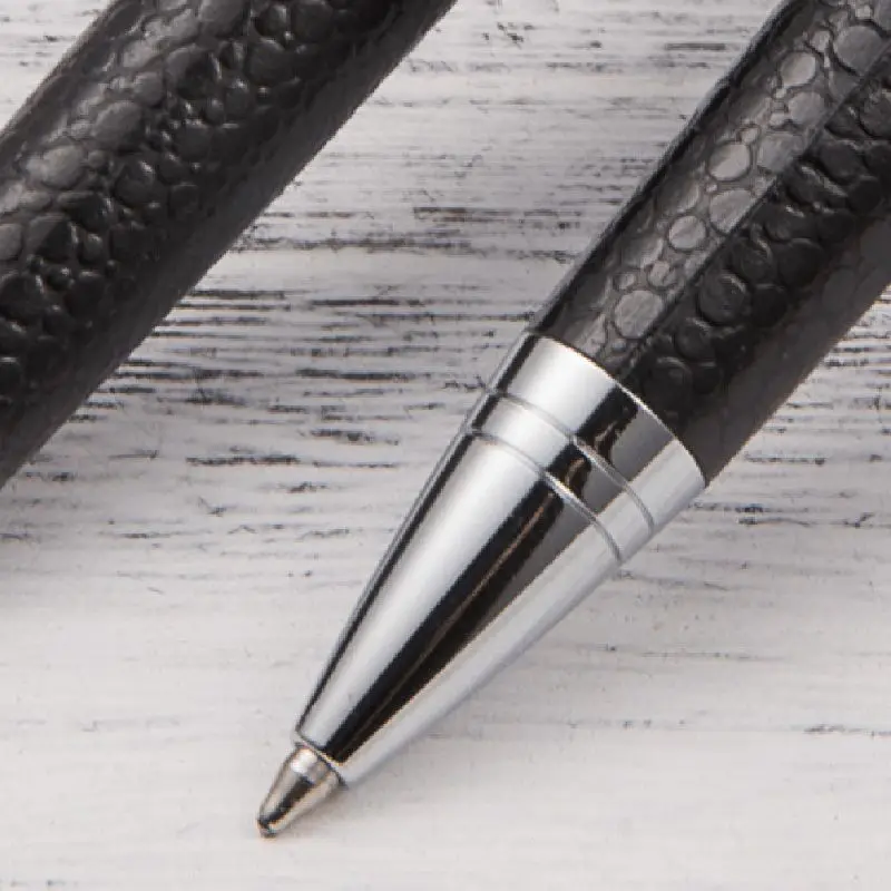 

Rotary Business Pen 0.5mm Black Ink Leather Metal Ballpoint Pens Stationery Gift