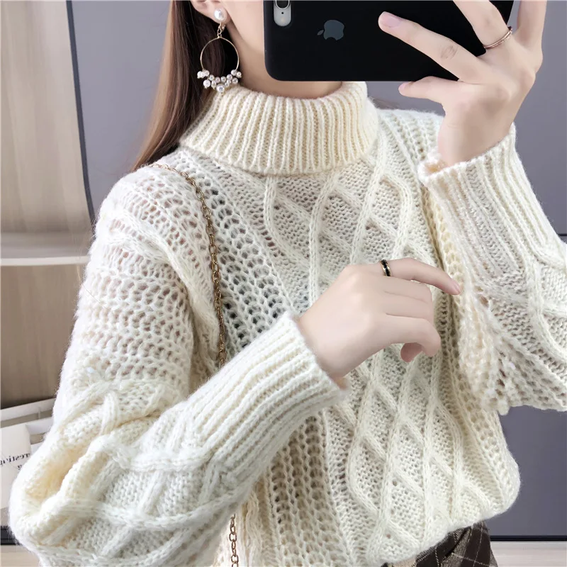 

BA 2021 Autumn Winter Womens Sweater Turtleneck Retro Runway Women Thick Pullover Jumper Knitted Pull Twist Sweaters Pink Tops