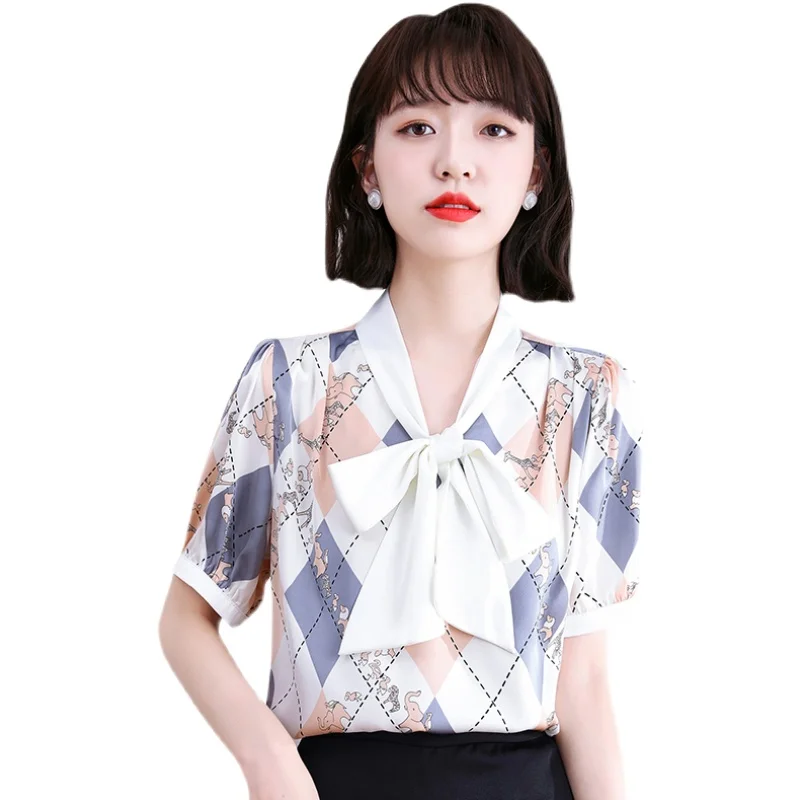 

Summer Korean Fashion Chiffon Women Blouses Office Lady Shirt and Blouse Short Sleeve Womens Tops Loose Blusa Feminina