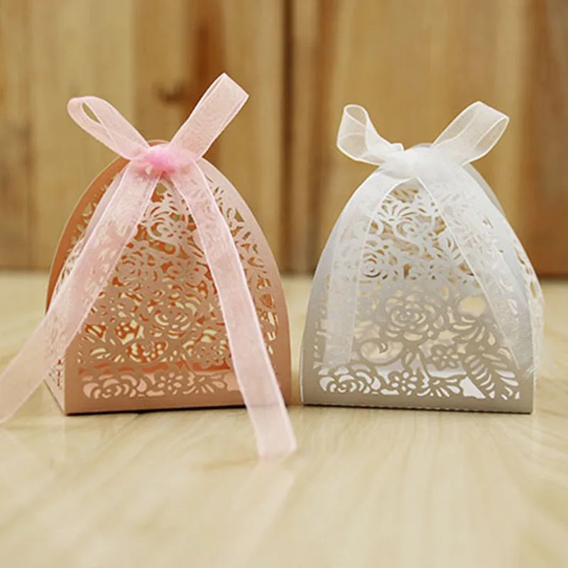 10 шт. коробка для конфет с лазерной резкой свадьбы коробки подарков свадебные
