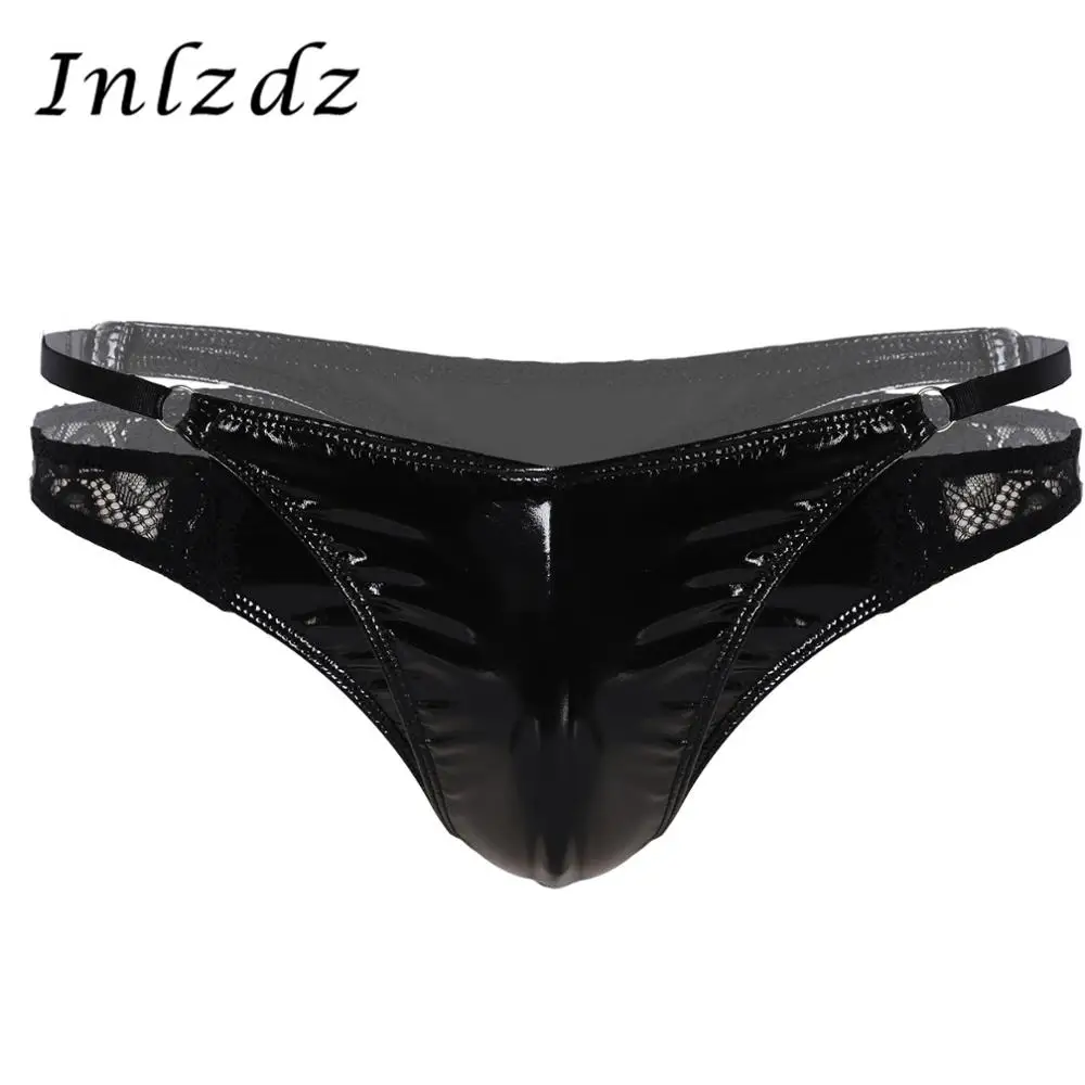 Мужские сексуальные трусы из лакированной кожи с открытой спиной