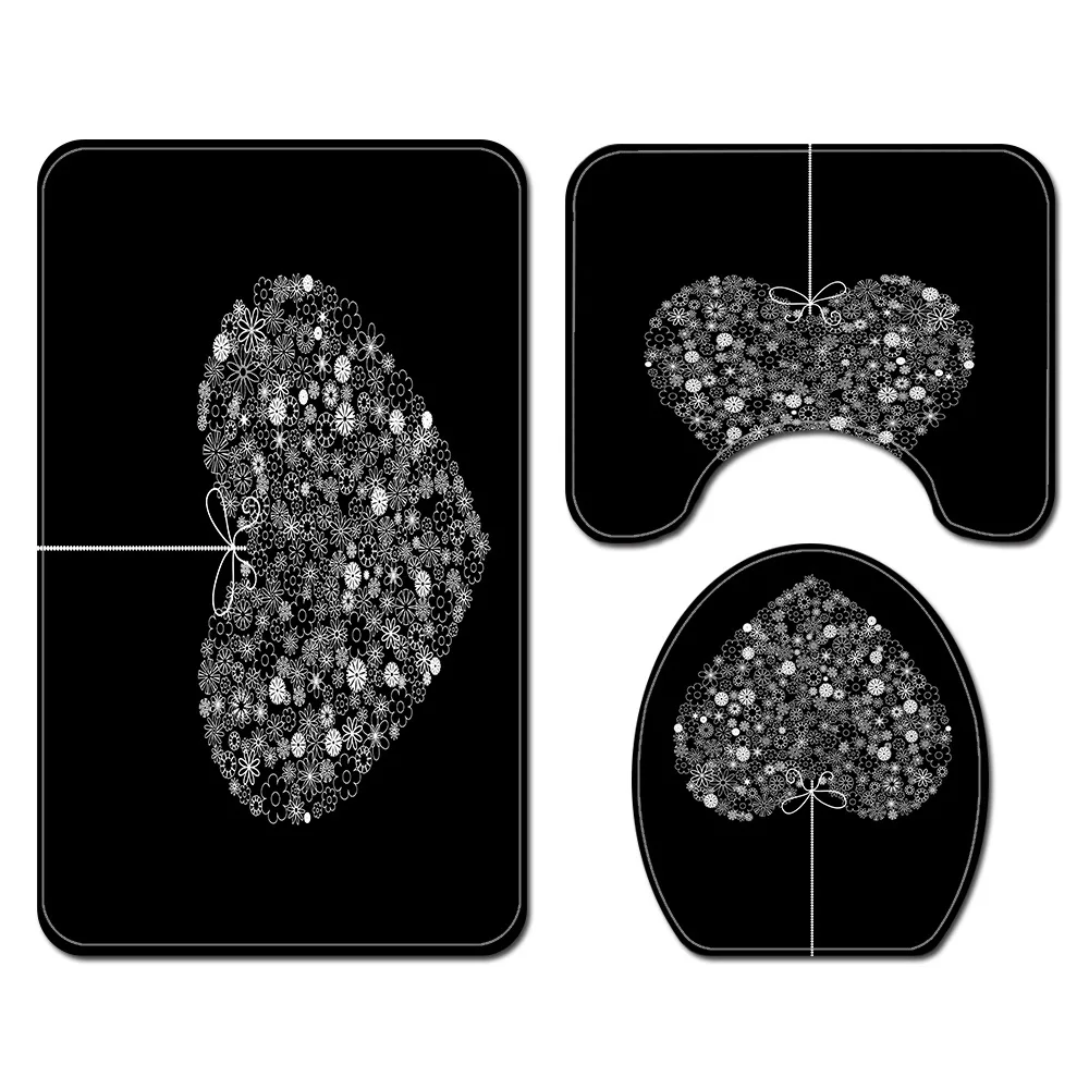 Черная душевая занавеска с узором в виде сердца на День святого Валентина