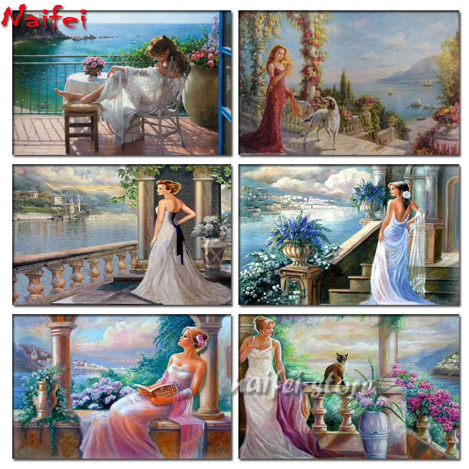 5D «сделай сам», алмазная вышивка, вышивка крестиком, элегантная женщина, полностью квадратная Алмазная вышивка побережье, девочка, полность...