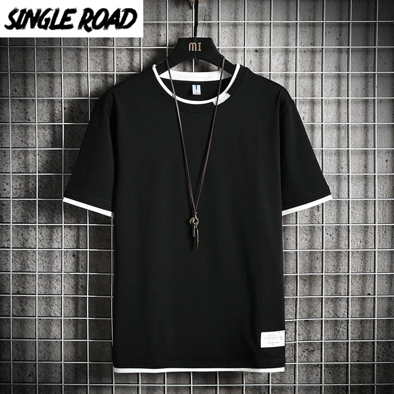 Мужская футболка SingleRoad летняя однотонная тонкая хлопковая Повседневная Уличная