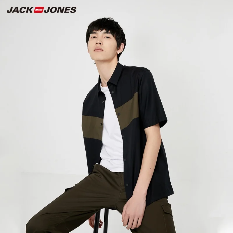 Мужская рубашка с короткими рукавами JackJones свободная контрастная из 100% хлопка
