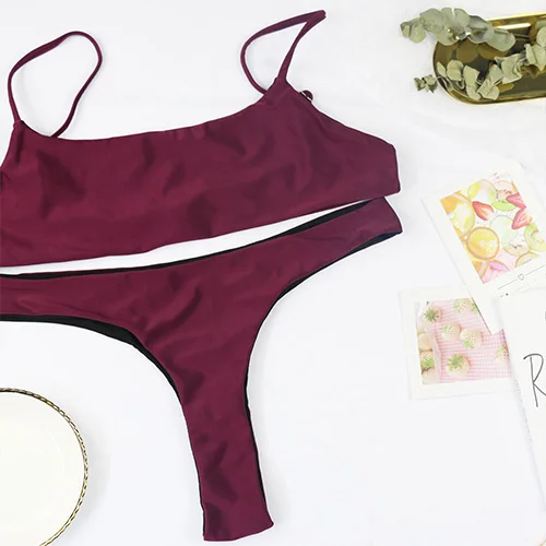 Коричневый UG Sexy backless micro Thong Bikini Set Swimwear Women Swimsuits Bathing Suit Biquini traje de bano tankini - Цвет: Коричневый