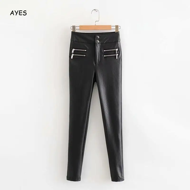 

Inner Velvet Warm Pu Leather Pants Women 2020 Autumn Winter Slim Pencil Leather Pants High Waist Black Faux Leather Pants XXS XS