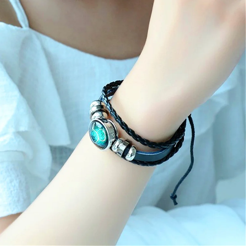 Светящийся кожаный браслет с 12 созвездиями плетеный для мужчин и женщин