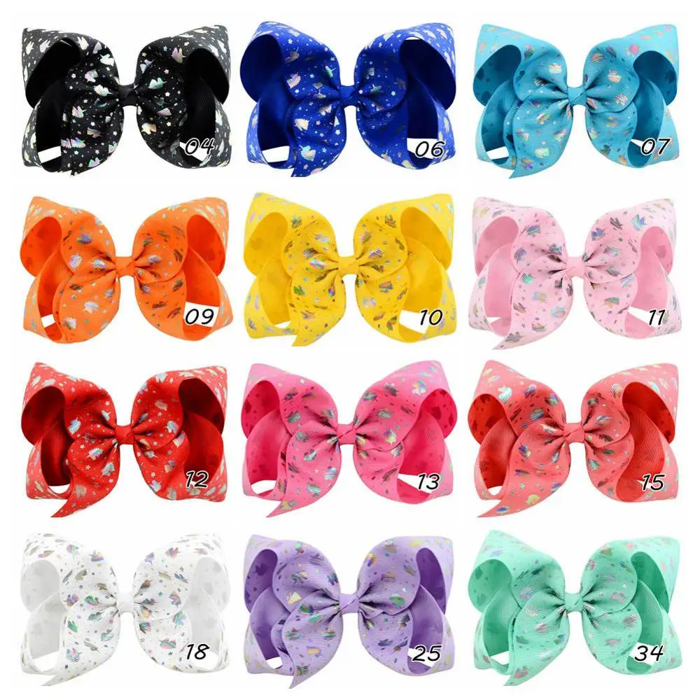 12 шт./лот 6 дюймов единорог Печать Grosgrain ленты банты с зажимами для детей девочек