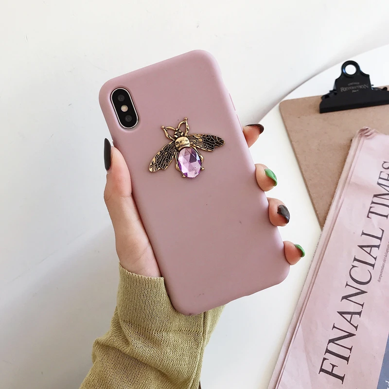 Роскошный бренд 3D Алмазный Металл пчела милый ТПУ мягкий чехол для iPhone X XR XS MAX 6S 7 8 plus для samsung S8 S9 S10 Note 9 чехол