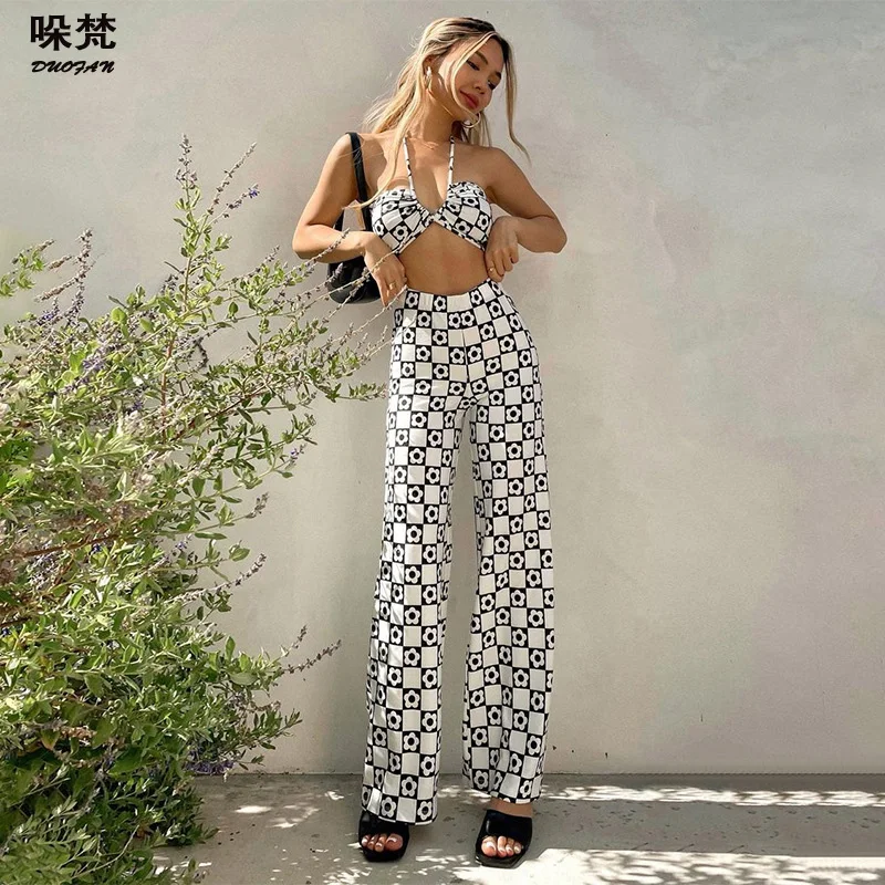 

DUOFAN Y2k Plaid Pants Women Casual Chic Loose High Waist Wide Leg Trousers Retro Harajuku Hip-hop All-match Streetwear Trousers