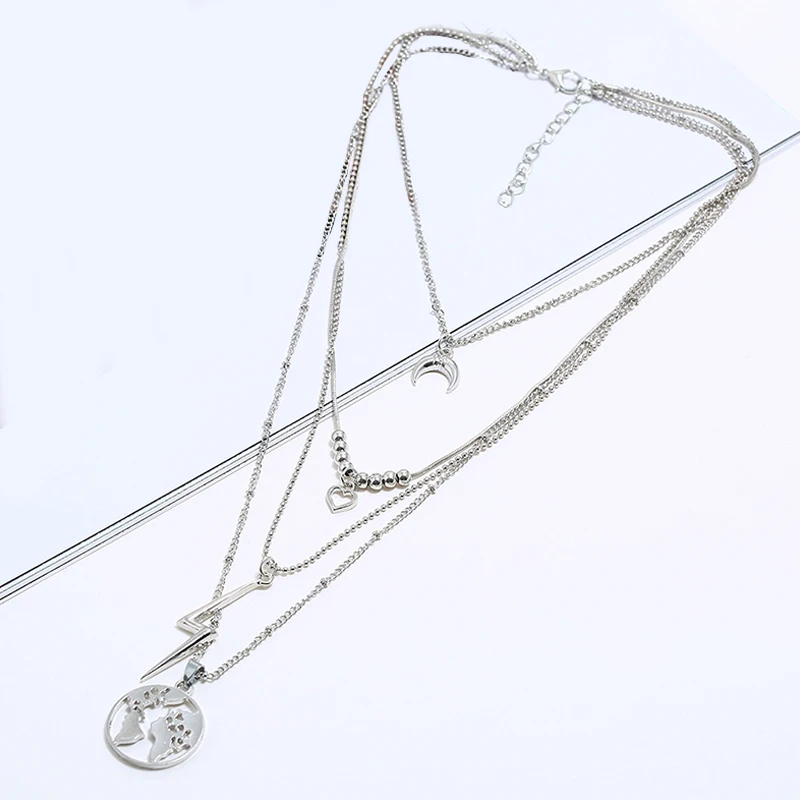 Ожерелья женские в богемном стиле 4 шт./компл. цепочка серебряного цвета с Луной