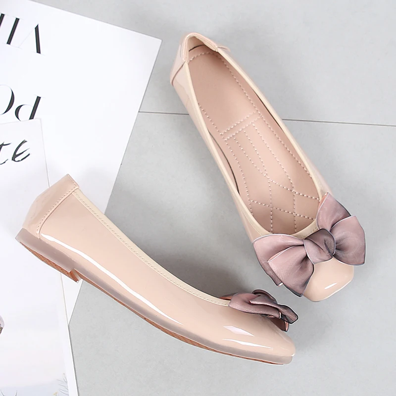 embroidered ballet flats shoes Fashion Pointed Toe Women Flats Shoes Bow Women Shoes Patent Leather Casual Single Summer Ballerina Shallow Mouth Shoes AC534 bridal slingbacks