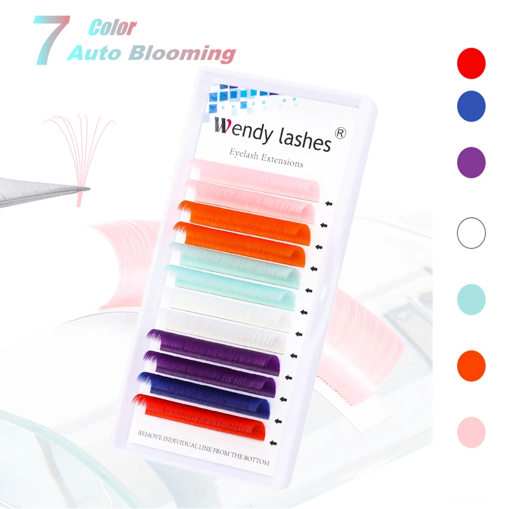 

Wendy lashes 7 Color Easy Fanning Lashes Pink/White/Green/Blue/Red Auto Volume Fans Fast Blooming 2d-20d Lashes for Building