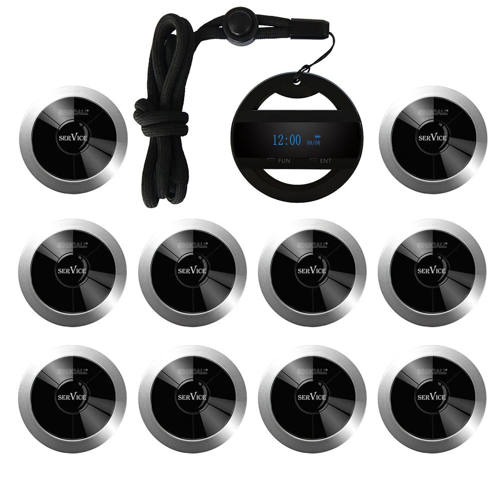 SINGCALL Restaurant Guest Paging Waiter Caller, Wireless Calling System 10 Call Buttons APE310, 1 Lanyard Watch Receiver APE6100