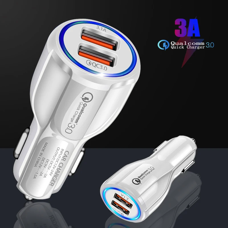 

3A USB Car Charger QC 3.0 LED Dual Port USB Plug Fast Charging Adapters For iPhone 12 Xiaomi 11 Redmi Smartphone Quick charge3.0
