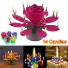 Музыкальные свечи для торта на день рождения с 14 свечами, цветок лотоса, Рождество, праздник, декоративная музыка, Свадебная вечеринка,