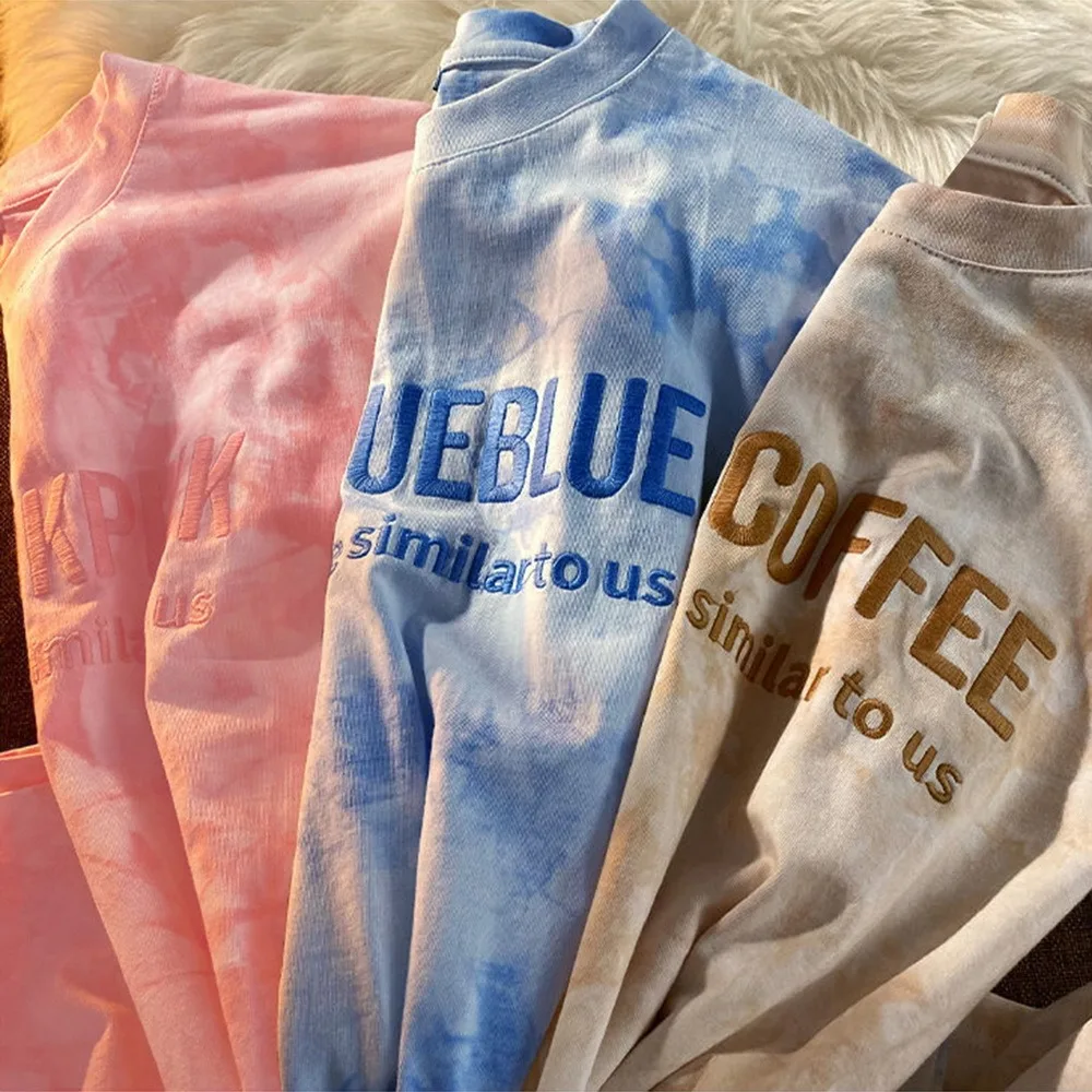 Женская рубашка в стиле хип-хоп с коротким рукавом и вышивкой тай-дай | одежда