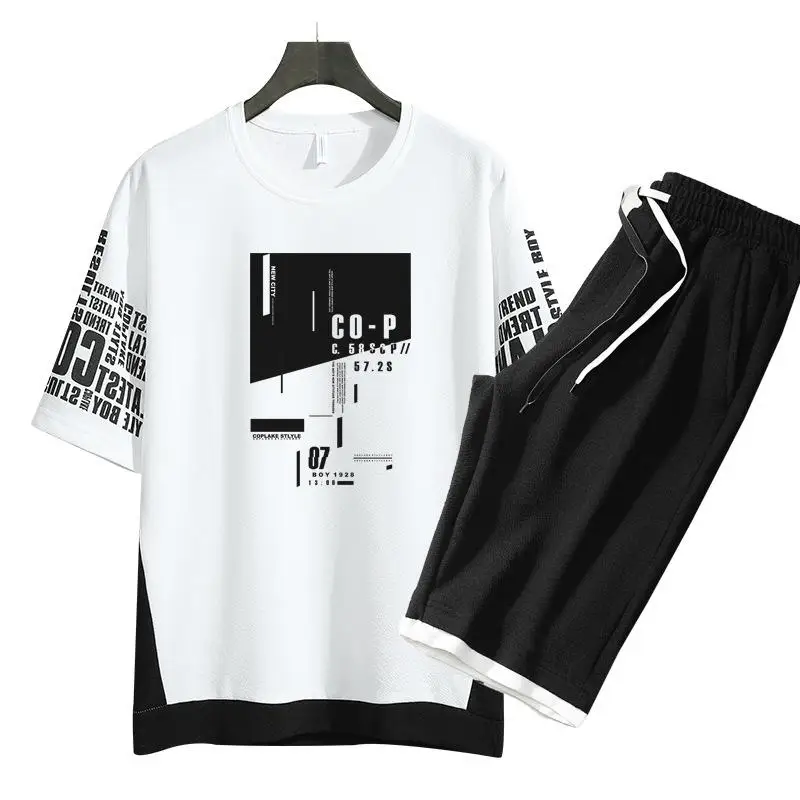 

High-Quality Summer New Suit Male Korean Student Short-sleeved T-Shirt Loose Five-Point Sleeve Men's Casual Sports Pants Trend
