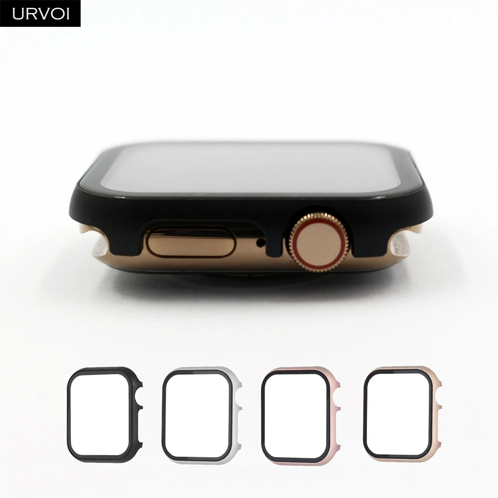 Металлический Чехол URVOI для apple watch series 5 4 3 2 1, чехол с закаленным стеклом для iwatch 40 мм 44 мм, жесткая рамка, алюминиевый бампер