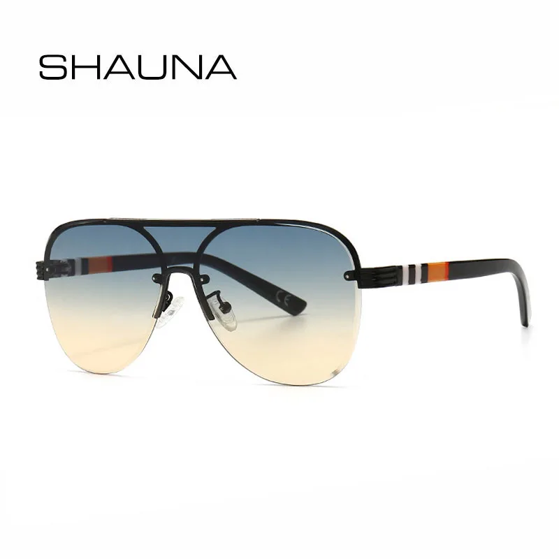 

SHAUNA Vintage Half Frame Flat Top One-Piece Lens Pilot Gradient Sunglasses UV400