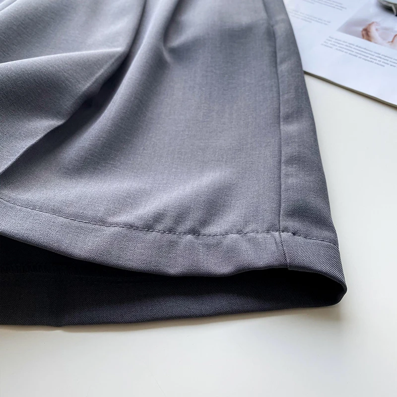 

2021 Summer Straight Shorts Women Korean Style Loose Wide Leg Drape Pockets Strethy Waist Office Lady Fashion Female Clothing