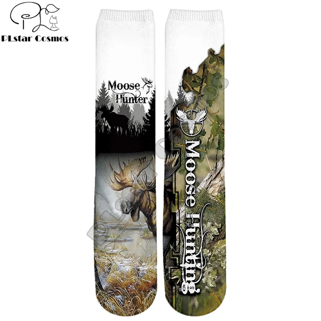 PLstar Cosmos Brand socks Drop shipping 2021 New Fashion Mens Socks Moose Hunting Camo 3D Printed Unisex Casual Knee-High Sock