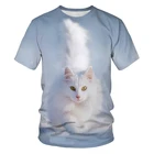 Летняя свободная и удобная мужская и детская Изысканная футболка с коротким рукавом и принтом в виде кота с 3 вырезом