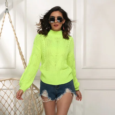 

Sweater Women Loose Turtleneck 2020 Autumn Winter New Fashion Pink Long Sleeve Pullover Bottoming Knitted Sweater Feminina HJ040