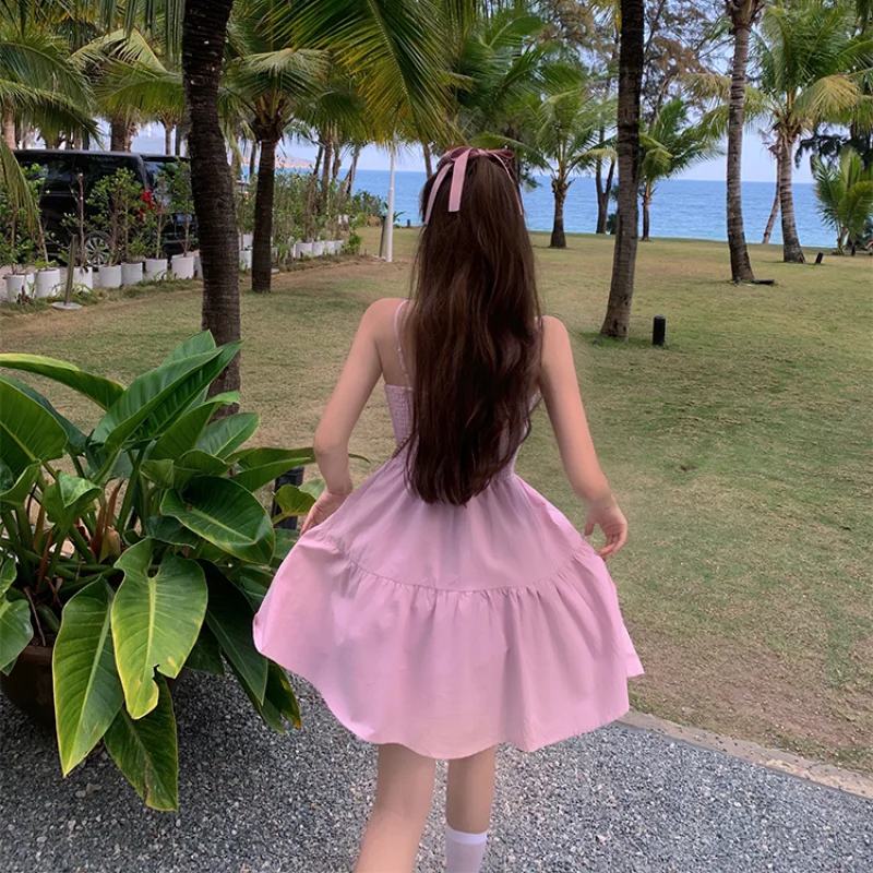 

France Strap Floral Dress Women Elegant Vintage High Waist Sweet Sexy Mini Dress Summer 2021 Female Y2k Chic Casual Beach Dress