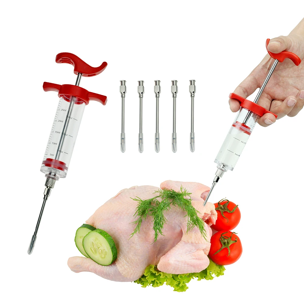 

BBQ Meat Syringe Marinade Injector with Stainless Steel Needles Turkey Chicken Syringe Sauce Injection Kitchen Tools Accessorie