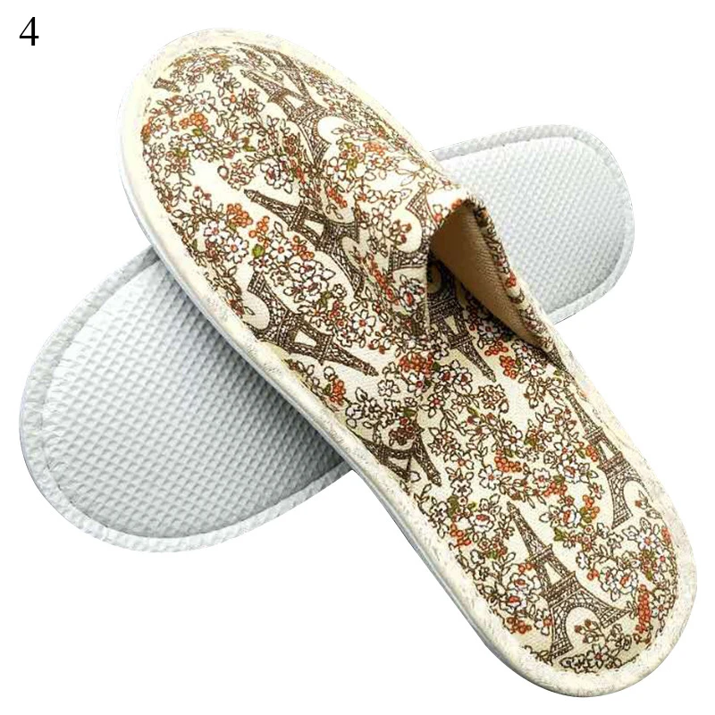 

Winter Home Slippers Printed Linen Fluffy Furry Slippers Warm Disposable Hotel Room Beauty Salon Home Women's Female Slippers