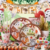forest animal theme party fox hedgehog pattern kids animal birthday party decoration disposable balloon napkin plate