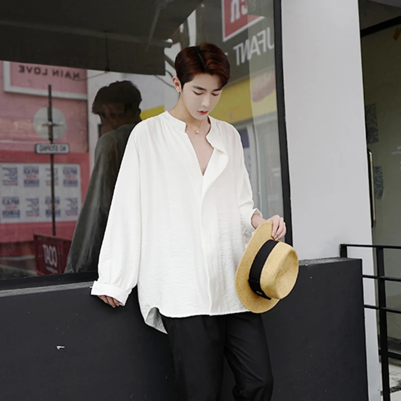 Осенняя свободная Корейская универсальная мужская модная рубашка с длинным