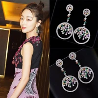 mengyi high quality luxury dangle tree earrings womens 9 2 5 fashion wedding jewelry with color zircon dainty drop earring gift