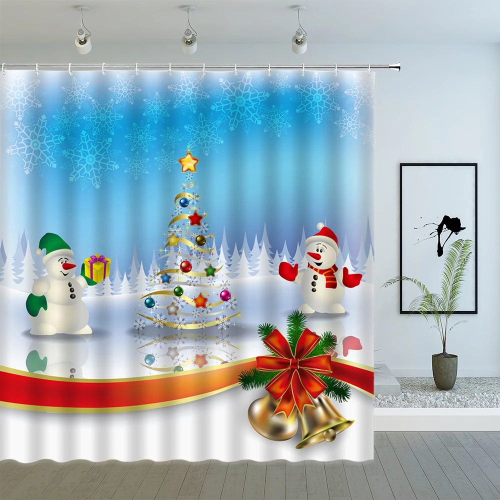 Cartoon Christmas Shower Curtains Santa Claus Snowman Winter Snow Scenery Xmas New Year Bathroom Decor Cloth Curtain Sets Cheap | Дом и сад