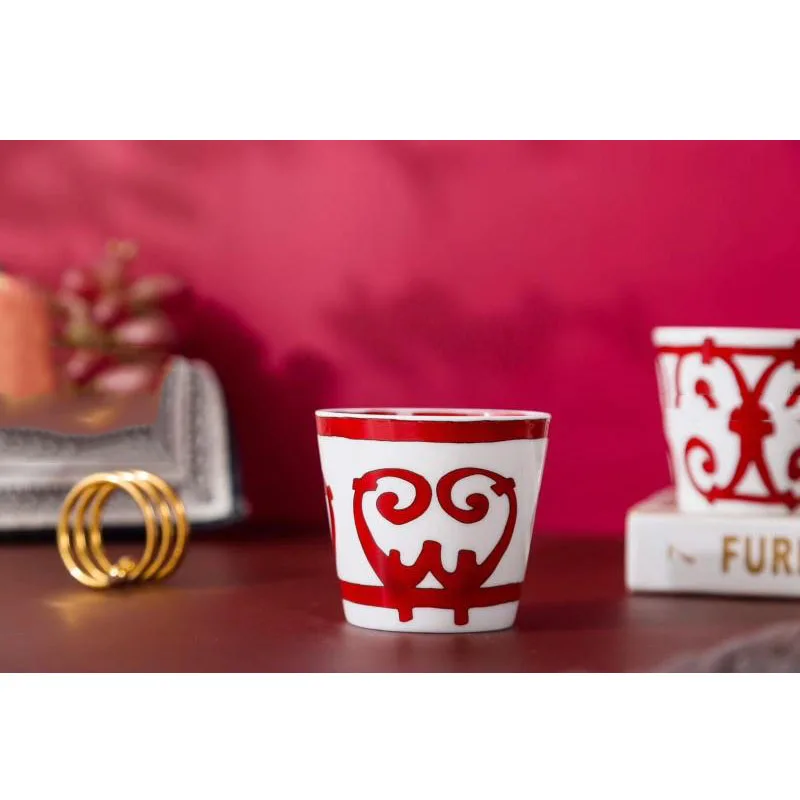 

2 PCS/ SET CHINESE RED DESIGN MUG Ceramica Creativas Milk Mug with Double-sided Pattern Design