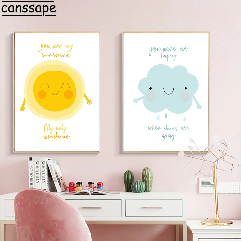 Настенный скандинавский постер с изображением солнца и облака Картина на холсте