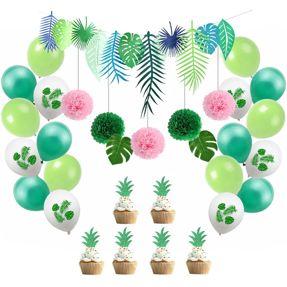 Гавайская тропическая тематическая вечерние товары бумажные помпоны для торта