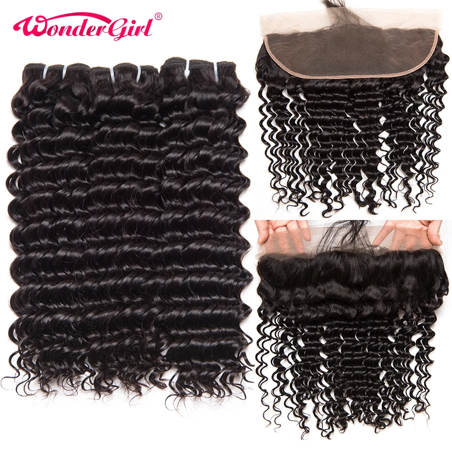 Пучки волнистых волос с ушами и волнистыми прядями фронтальным чудо девочкой remy 3
