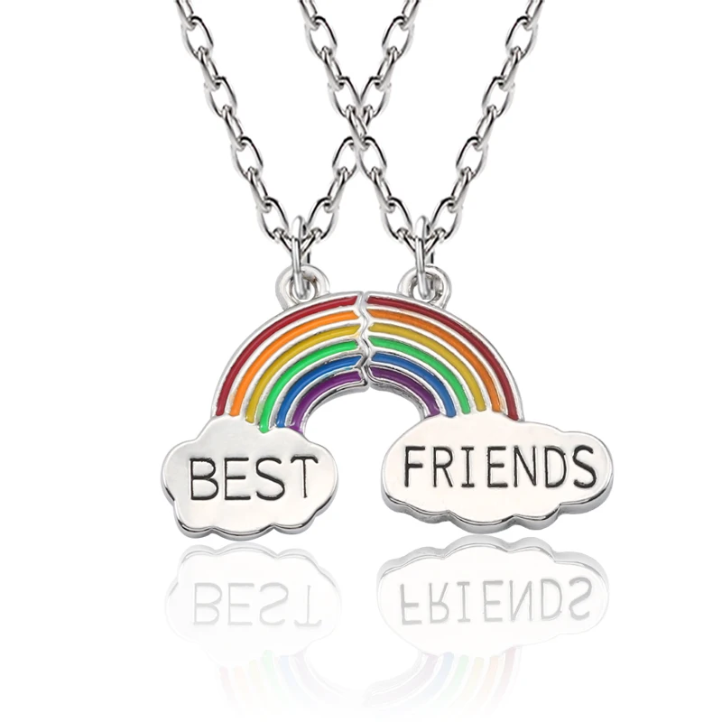 

2 Pcs/set Women Stitching Heart Rainbow Friendship Couple Necklace Fashion Best Friend One Pair Pendant Necklace Choker Jewelry