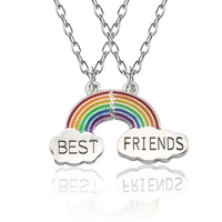 2 pcsset women stitching heart rainbow friendship couple necklace fashion best friend one pair pendant necklace choker jewelry