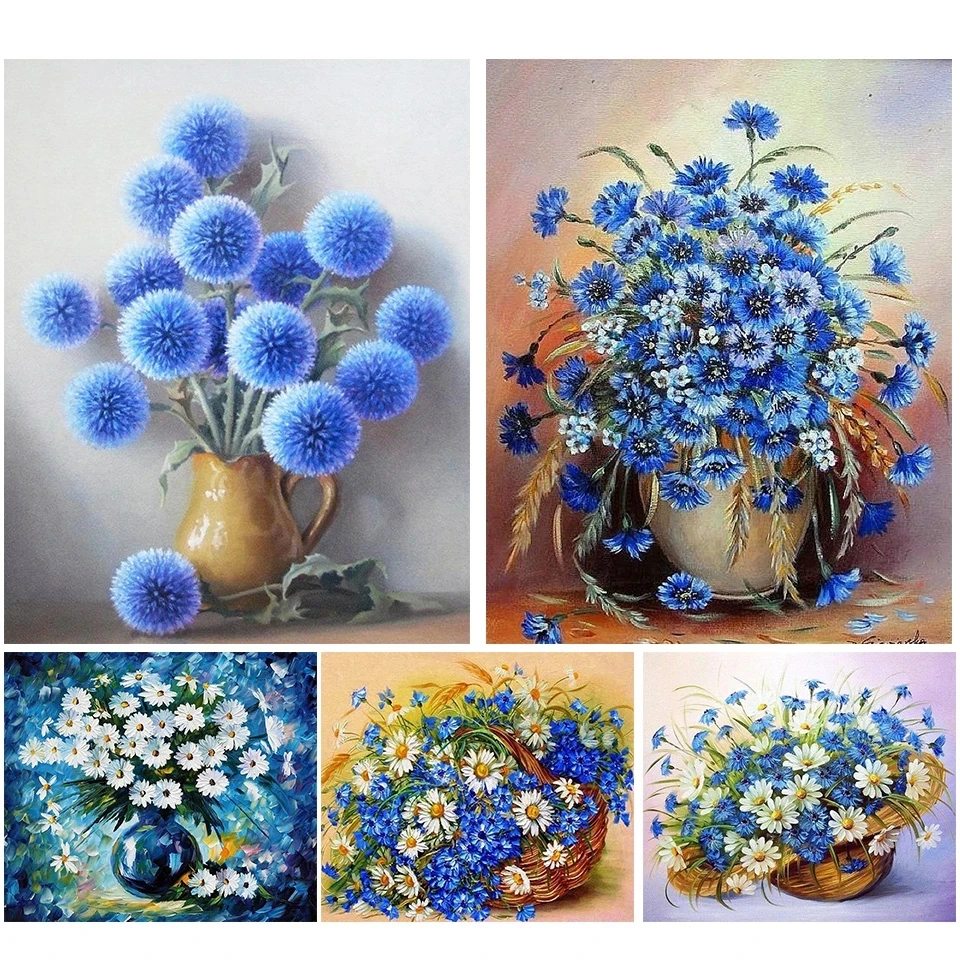 

5D DIY Diamond Painting Blue Cornflower Cross Stitch Kit Full Drill Square Embroidery Mosaic Flower Picture of Rhinestones Sale