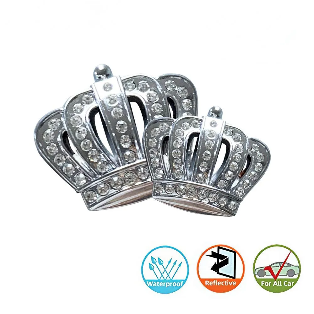 

Car Styling 3D Metal Gold Silver Crown Emblem Sticker with Rhinestone Side Badge Decal Auto Accessories