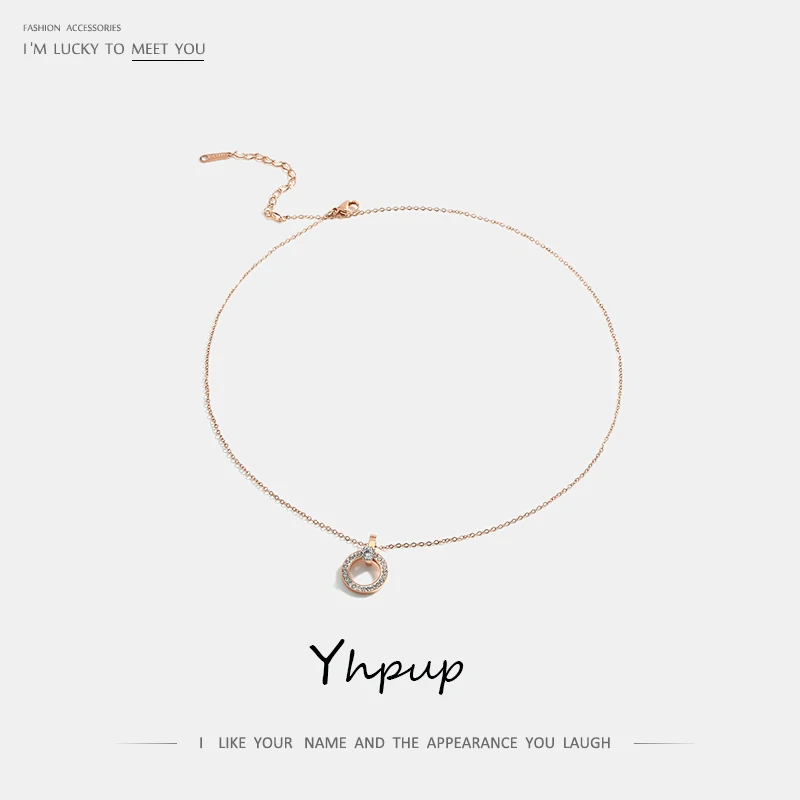 Yhpup розовое золото циркония круглый кулон ожерелье Изысканный минималистичный