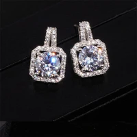 hot sale luxury jewelry 925 sterling silver round cut white topaz cz diamond square party women wedding stud earring for love