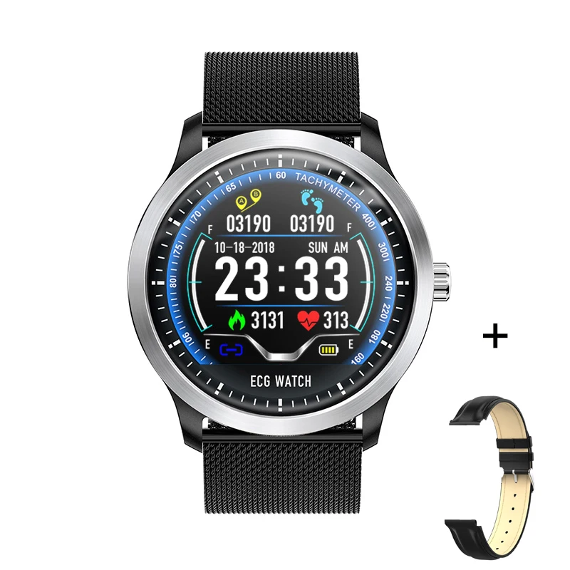 black with strap ELFTEAR N58 Смарт-часы для мужчин IP67 Водонепроницаемый ECG 3D UI старая мода стабильный чип сообщение напоминание долгого ожидания Быстрая зарядка - Цвет: black with strap