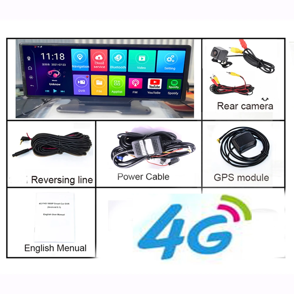 Автомобильный видеорегистратор 2022 дюйма Android 10 26 GPS Wi-Fi 1080P 4G | Автомобили и