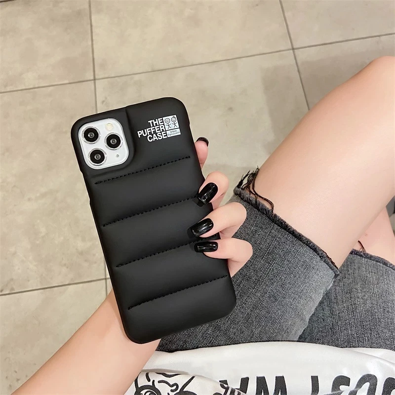 down jacket phone case for iphone 11 iphone 13 promax case fashion winter cotton filled phone case for iphone 12 x xs 7 8 plus free global shipping