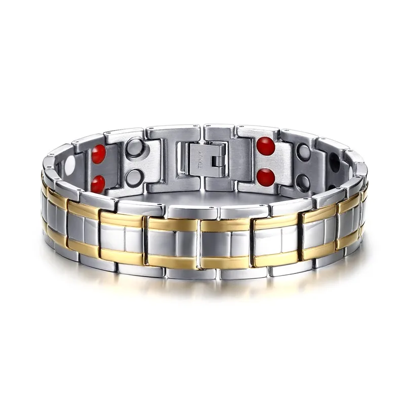 

Classic Gold Silver Color chain charm cuff bangle stainless steel jewelry magnet men's bracelet